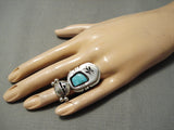 Detailed!! Native American Navajo Kachina Sterling Silver Blue Turquoise Ring-Nativo Arts