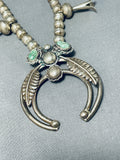 Carico Lake Turquoise Vintage Native American Navajo Sterling Silver Squash Blossom Necklace-Nativo Arts
