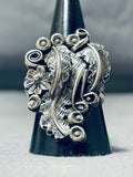 Ornamental Native American Navajo Sterling Silver Leaves Stems Floral Huge Ring-Nativo Arts