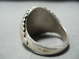 Signed Vintage Navajo Native American Gaspeite Sterling Silver Ring Old-Nativo Arts