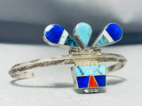 One Of The Most Artistic Vintage Native American Navajo Turquoise Inlay Sterling Silver Bracelet-Nativo Arts