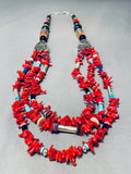 Rare Singer 32 Inches Long Native American Navajo Coral Sterling Silver Necklace-Nativo Arts