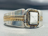 Important Vintage Native American Navajo White Buffalo Turquoise Gold Sterling Silver Bracelet-Nativo Arts