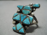 Impressive Vintage Native American Zuni Hand Carved Bird Sterling Silver Inlay Turquoise Ring-Nativo Arts