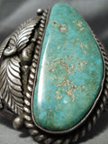 One Of The Best Vintage Native American Navajo Royston Turquoise Sterling Silver Leaf Bracelet-Nativo Arts