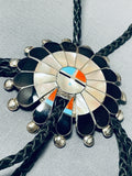 Huge Detailed Lonjose Sensational Native American Zuni Turquoise Sterling Silver Bolo-Nativo Arts