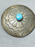 Marvelous Vintage Native American Navajo Blue Gem Turquoise Sterling Silver Pin-Nativo Arts