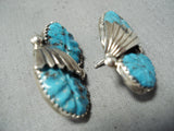 Exquisite Zuni Carved Turquoise Sterling Silver Earrings Native American-Nativo Arts