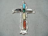 Marvelous Zuni Turquoise Sterling Silver Cross Pendant Native American-Nativo Arts
