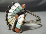 Important Detailed Vintage Native American Zuni Turquoise Sterling Silver Chief Bracelet-Nativo Arts
