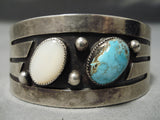 Fabulous Domed Bisbsee Turquoise Vintage Native American Navajo Pearl Sterling Silver Bracelet-Nativo Arts