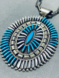 Unique Vintage Native American Needle Turquoise Shell Sterling Silver Necklace-Nativo Arts