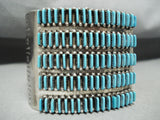 One Of Biggest Best Vintage Native American Zuni Needle Turquoise Sterling Silver Bracelet-Nativo Arts