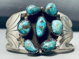 Signed Morenci Turquoise Vintage Native American Navajo Turquoise Sterling Silver Bracelet-Nativo Arts