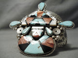 One Of The Biggest Best Native American Navajo Turquoise Sterling Silver Kachina Bracelet-Nativo Arts