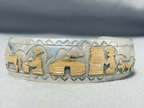 Expressive Vintage Native American Navajo Sterling Silver And 12kgf Storyteller Bracelet Signed-Nativo Arts