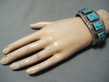 Magnificent Signed Vintage Native American Navajo Turquoise Sterling Silver Bracelet Old-Nativo Arts