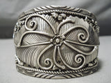 Intricate! One Of The Best Vintage Native American Navajo Carved Leaves Sterling Silver Bracelet-Nativo Arts