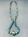 Long Hand Tooled Native American Navajo Turquoise Sterling Silver Necklace-Nativo Arts