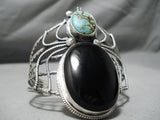 Huge Bug Vintage Native American Navajo Spiderweb Turquoise Sterling Silver Bracelet Old-Nativo Arts
