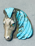 Native American One Of The Most Unique Ever Vintage Navajo Turquoise Horse Sterling Silver Ring-Nativo Arts