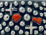 Chunks Of Coral Crosses Sterling Silver Native American Navajo Handmade Bead Bracelet-Nativo Arts