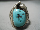 Wonderful Vintage Native American Navajo Kingman Turquoise Sterling Silver Ring Old-Nativo Arts