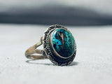 Exceptional Vintage Native American Navajo Turquoise Sterling Silver Ring Signed H. Smith-Nativo Arts