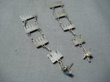 Exquisite Vintage Native American Zuni Turquoise Needlepoint Sterling Silver Earrings-Nativo Arts