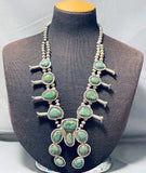 Rare Vintage Native American Navajo Royston Turquoise Sterling Silver Squash Blossom Necklace-Nativo Arts