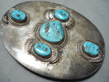 Amazing Vintage Native American Navajo Morenci Turquoise Sterling Silver Buckle-Nativo Arts