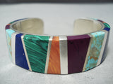 Full Wrap Around Vintage Zuni Native American Navajo Turquoise Sterling Silver Inlay Bracelet-Nativo Arts