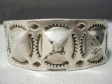 Earlier 1900's Vintage Native American Navajo Big Shell Sterling Silver Repoussed Bracelet Old-Nativo Arts