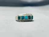Fascinating Vintage Native American Navajo Blue Green Turquoise Inlay Sterling Silver Ring-Nativo Arts
