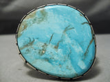 Native American Opulent Side Turtle Huge Turquoise Sterling Silver Bracelet Old-Nativo Arts
