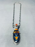 Very Intricate Native American Navajo Turquoise Inlay Sterling Silver Necklace-Nativo Arts