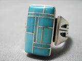 Native American Stunning Vintage Huge Inlay Turquoise Sterling Silver Channel Ring-Nativo Arts