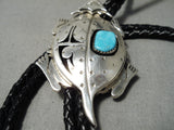 Important Native American Navajo Horny Toad Sterling Silver Turquoise Bolo Tie-Nativo Arts