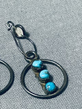 Wonderful Vintage Native American Zuni Blue Gem Turquoise Sterling Silver Earrings-Nativo Arts