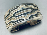 Important Vintage Native American Navajo Dan Jackson Sterling Silver Hand Carved Bracelet-Nativo Arts