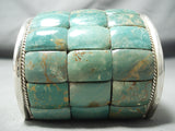 Native American Huge 140 Gram Green Turquoise Wide Inlay Sterling Silver Bracelet-Nativo Arts