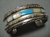 Stunning Vintage Navajo Turquoise Pearl Sterling Silver Native American Bracelet-Nativo Arts