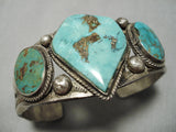 Stunning Vintage Native American Navajo 3-stone Royston Turquoise Sterling Silver Bracelet Old-Nativo Arts