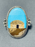 Calvin Desson Signed Fantastic Native American Navajo Turquoise Sterling Silver Ring-Nativo Arts