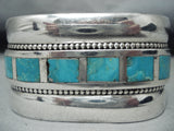 Heavy Huge Vintage Native American Zuni Turquoise Sterling Silver Bracelet Old-Nativo Arts