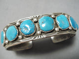 Exceptional Vintage Native American Navajo Blue Gem Turquoise Sterling Silver Bracelet Old-Nativo Arts