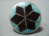 Outstanding Vintage Native American Zuni Blue Gem Turquoise Sterling Silver Ring Old-Nativo Arts