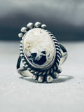 Fabulous Native American Navajo White Buffalo Turquoise Sterling Silver Ring-Nativo Arts