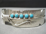 Stunning Detailed Hand Carved Feather Native American Navajo Turquoise Sterling Silver Bracelet-Nativo Arts