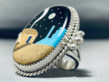 Dynamic Native American Navajo Turquoise Sterling Silver Ring Signed Calvin Desson-Nativo Arts